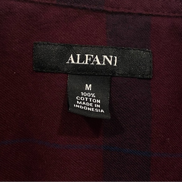 ALFANI Men's Wide Check Brushed Flannel RED Long Sleeve Button Down Shirt MEDIUM - Picture 3 of 6